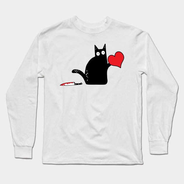 Black cat murderous with heart Long Sleeve T-Shirt by salah_698